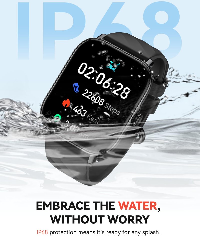 Kriutefy Smart Watches Fitness Tracker for Women Men with Step Counter, Sleep Calorie Monitor, Pedometer, IP68 Waterproof, Smartwatch with 120+ Sports for iPhone Android (Black)