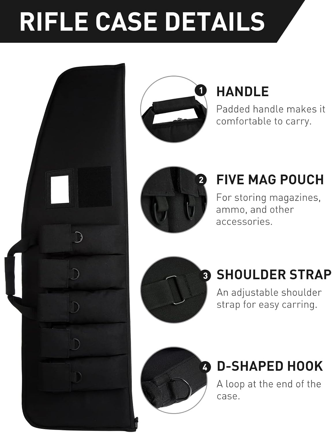Soft Rifle Case by Scoped Range - Heavy Duty Gun Bag with 5 Pouches for Hunting | 34 Inch Black
