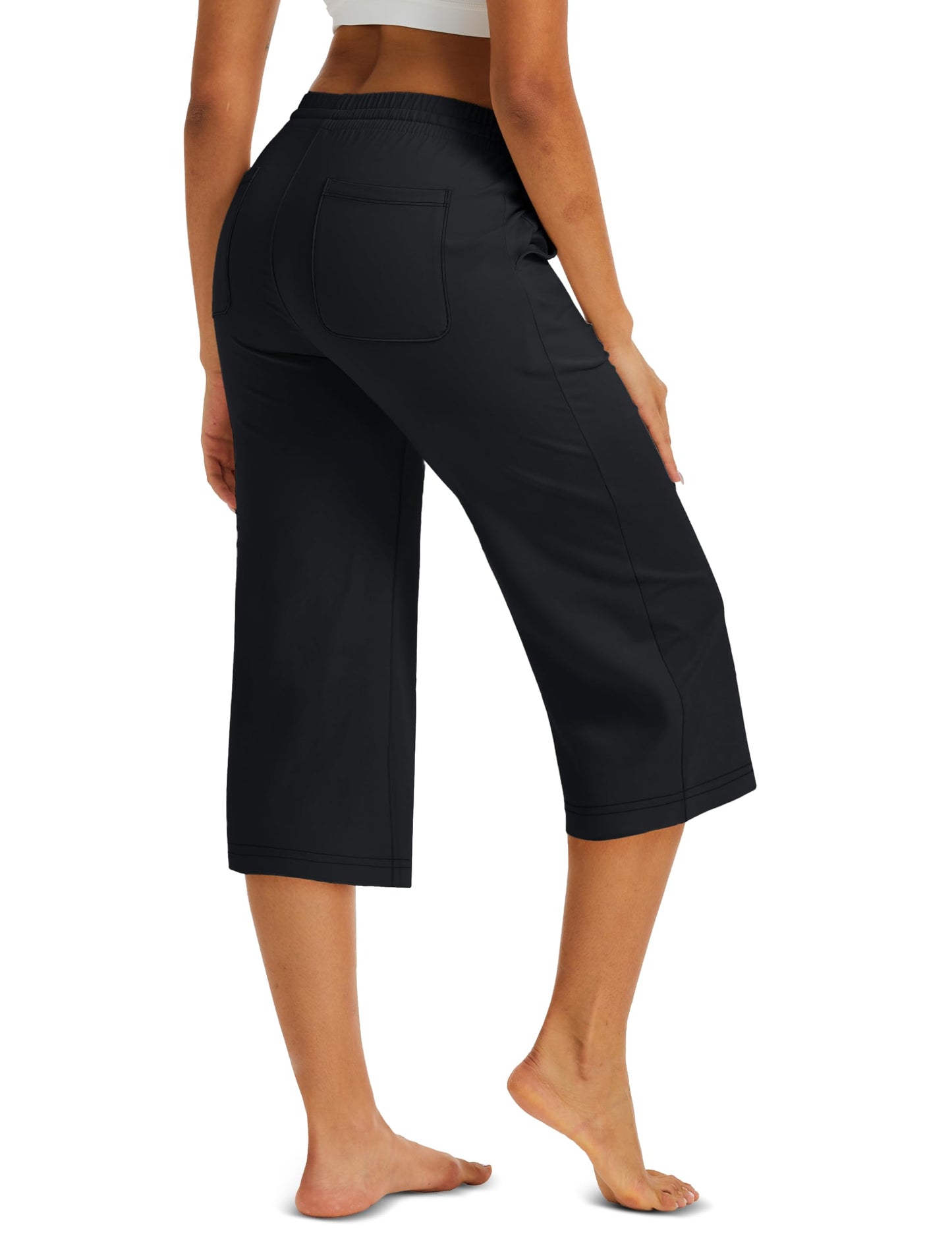 MAGCOMSEN Women's Cotton Capri Pants with 5 Pockets Stretch Summer Capris Yoga Workout Athletic Sweatpants Spandex Black XL