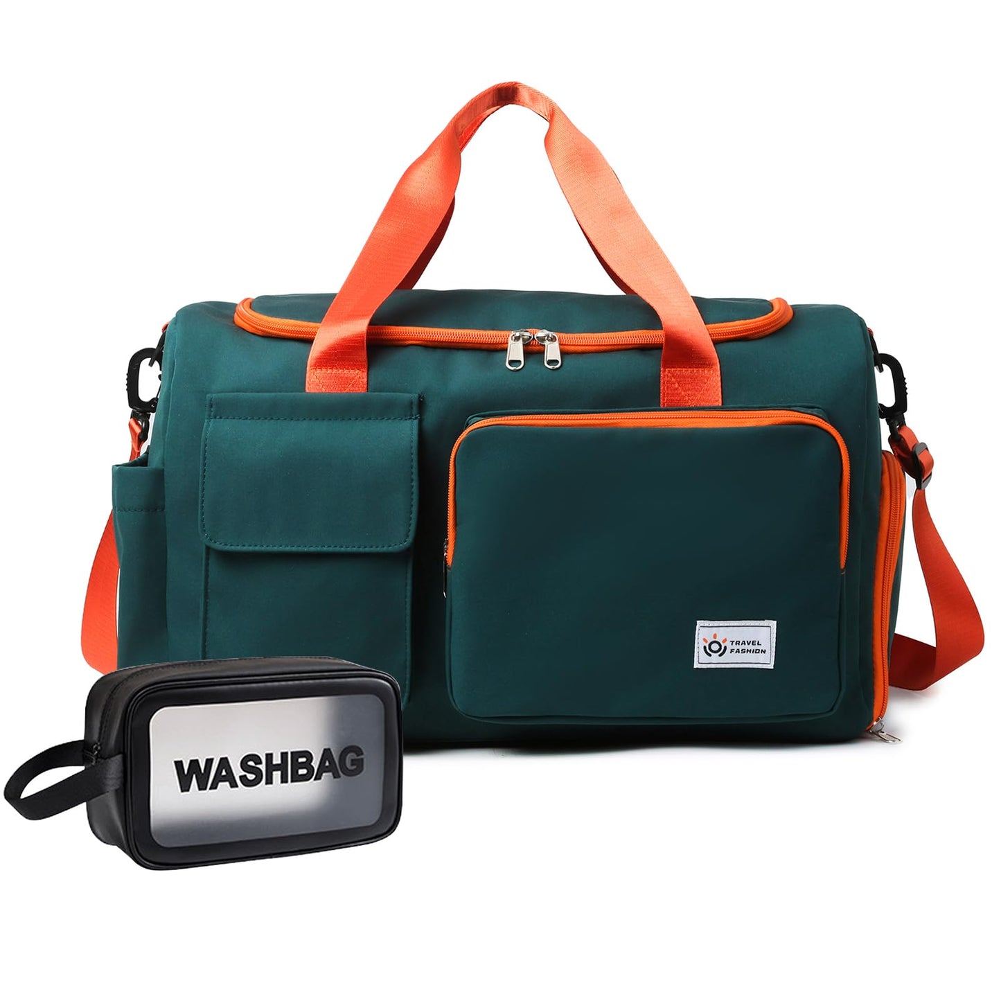 Small Gym Bag for Women, Waterproof Travel Duffle Bag Carry On Weekender Bag with Shoe Compartment & Wet Pocket, Gym Tote Bag for Travel, Workout, Sport - Green Orange