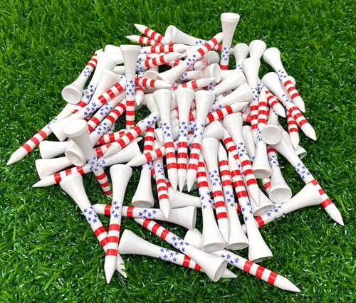 2 1/8” Wooden Golf Tees - USA Stars & Stripes Design - 80 Count