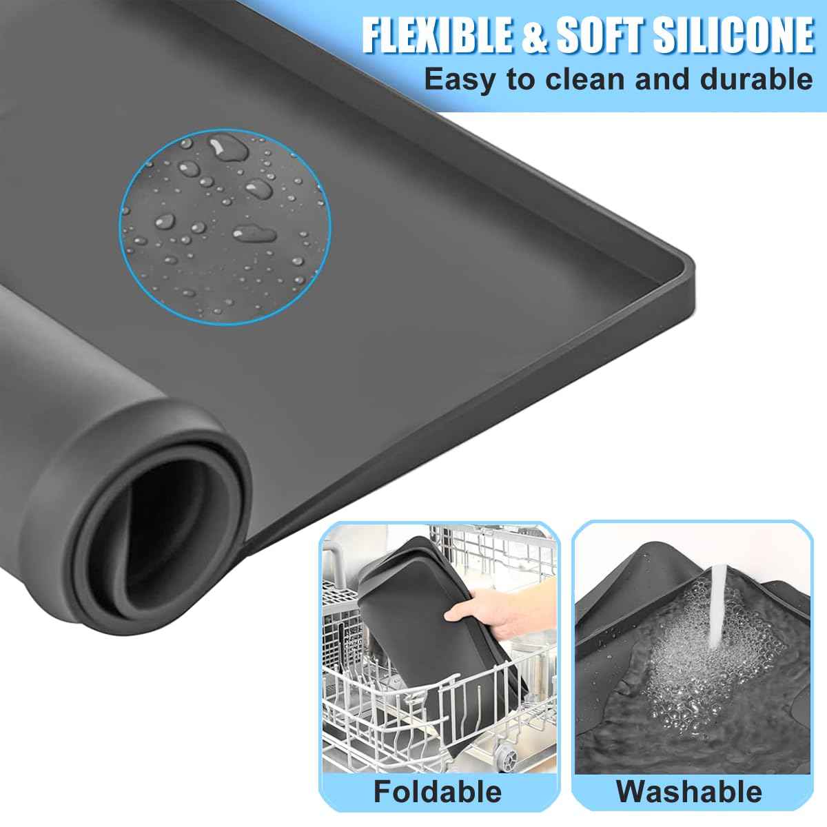 AC Drain Pan Air Conditioner Drip Pan, 24"X24" AC Unit Silicone Mat Tray with Raised Edge Portable Heater Tray, Floor, 2 in 1 Air Conditioner Floor Mat Non-Slip Waterproof Protector Pad