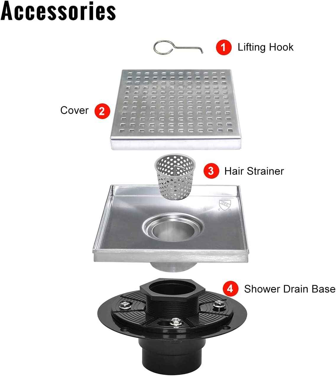 Elefloom Shower Drain Base, 2 inch ABS Shower Drain Flange with Threaded Joints and Rubber Joints for Square and Linear Shower Drain Installation