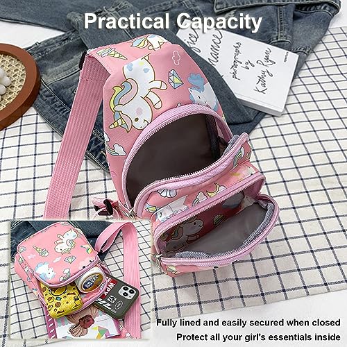 Kids Crossbody Bag - Small Nylon Sling Bag for Travel, Pink
