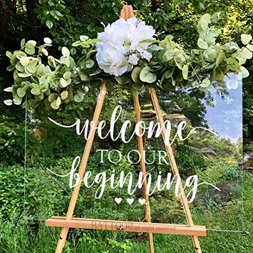 20x11 Inch Wedding Welcome Sign Decal – 'Welcome to Our Beginning' Couples Reception Home Sticker, White