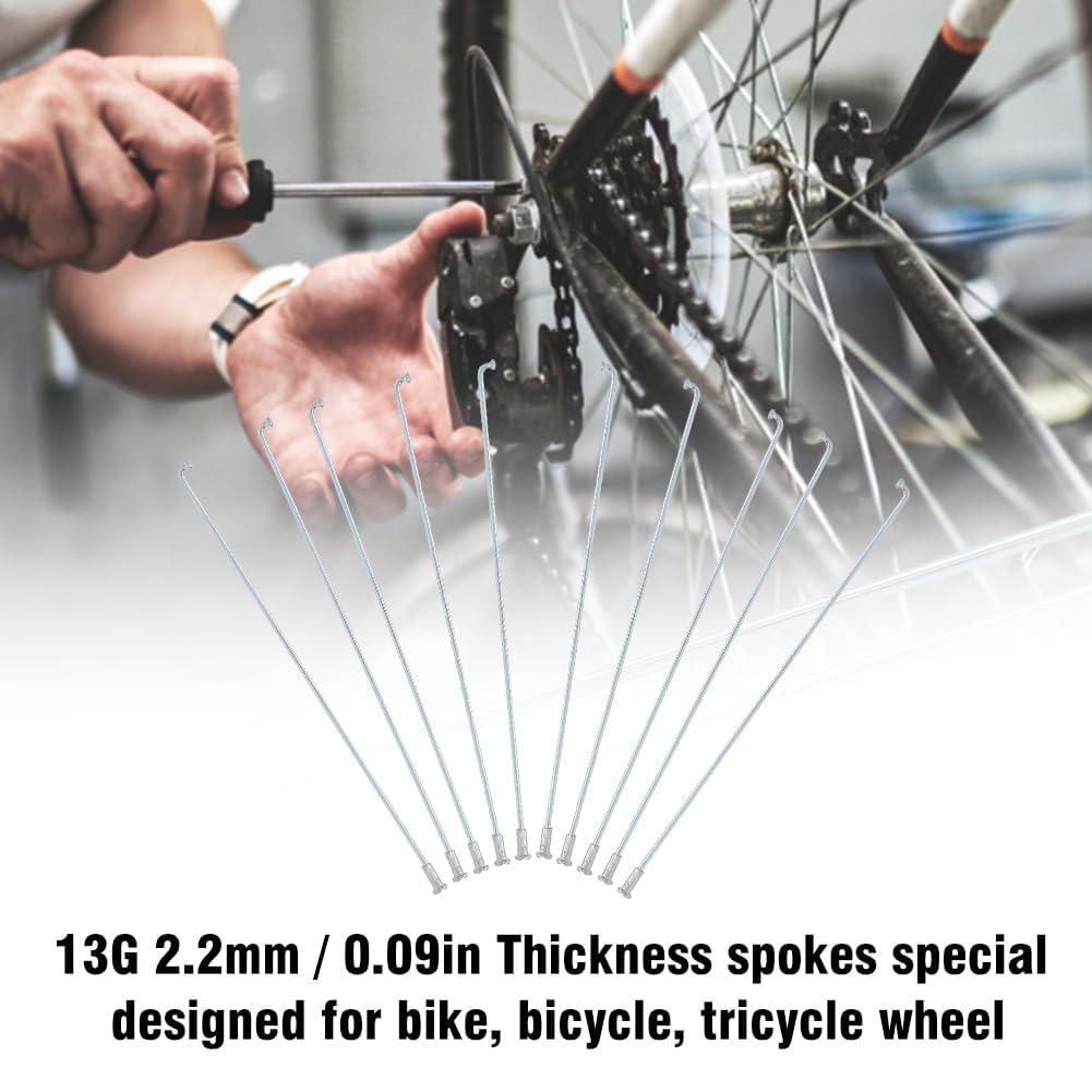 VGEBY Bike Spokes, 10pcs 80-310mm Stainless Steel Thickness Spokes 13G 2.2mm Cycling Accessory (220MM)