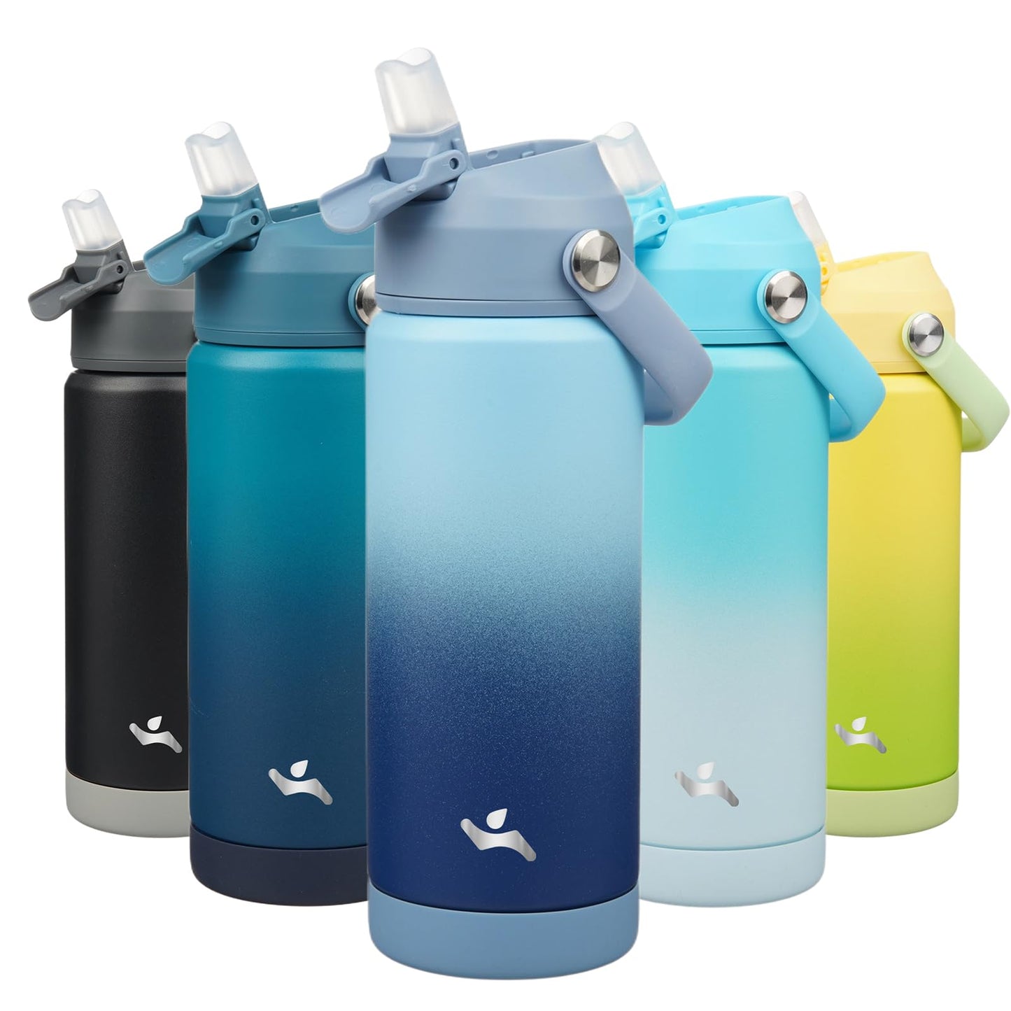 Konokyo Insulated Water Bottle with Straw Lid,18 oz Stainless Steel Vacuum Metal Bottle with Silicone Handle,Sky