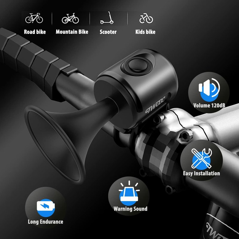 OOPSCOOL Bike Horn,120dB Bicycle Bells IPX4 Waterproof Bike Bell with 300mAh Battery Operated Electric Horn for Mountain/Road Bike/Scooters Adult and Kids