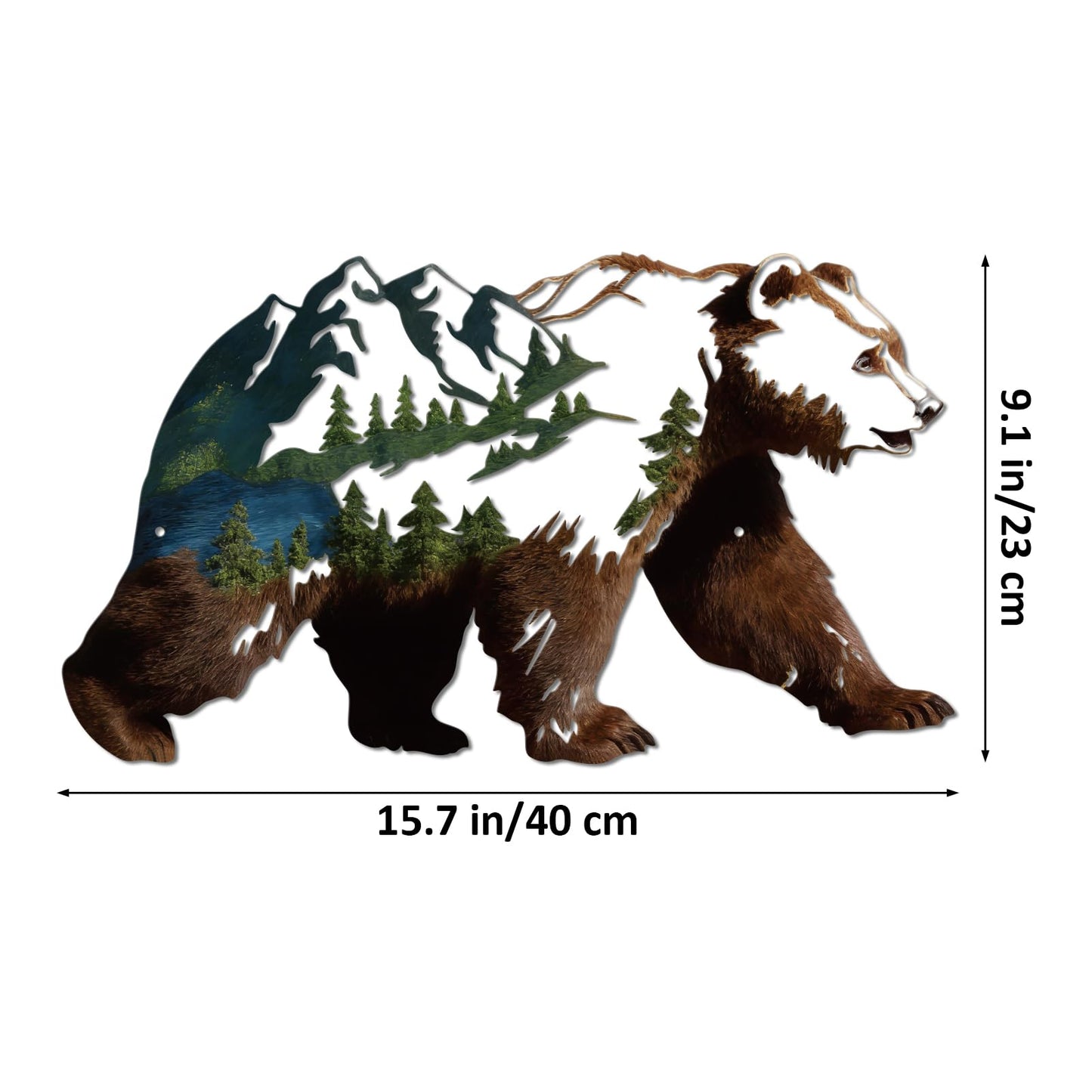 Resama Metall Bear Forest Pine Tree Wall Art Bear Peak Natural Scenery Wall Sign for Home, Wildlife Hunting Home Hanging Decorations for Living Room, Bedroom Kitchen Bathroom (Dark Brown)