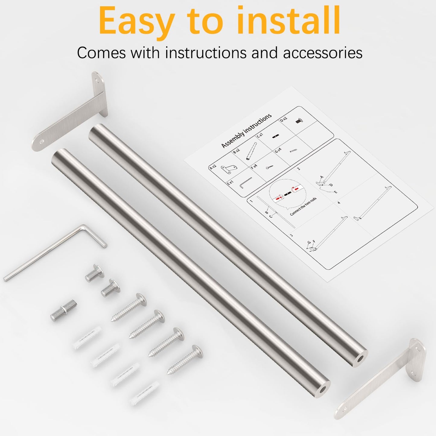 Towel Bar for Bathroom, MKO Brushed Nickel Towel Bar for Bathroom Wall Mounted, Stainless Steel Heavy Duty, 24 Inch Single Bath Towel Rod Holder