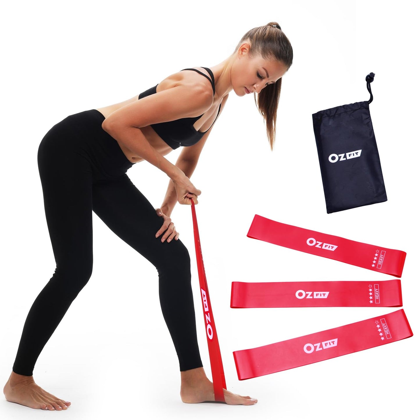 OZFIT 5 Set Red Exercise Bands Set - Resistance Bands for Working Out & Physical Therapy - Exercise Bands Resistance Bands for Full Body Workout