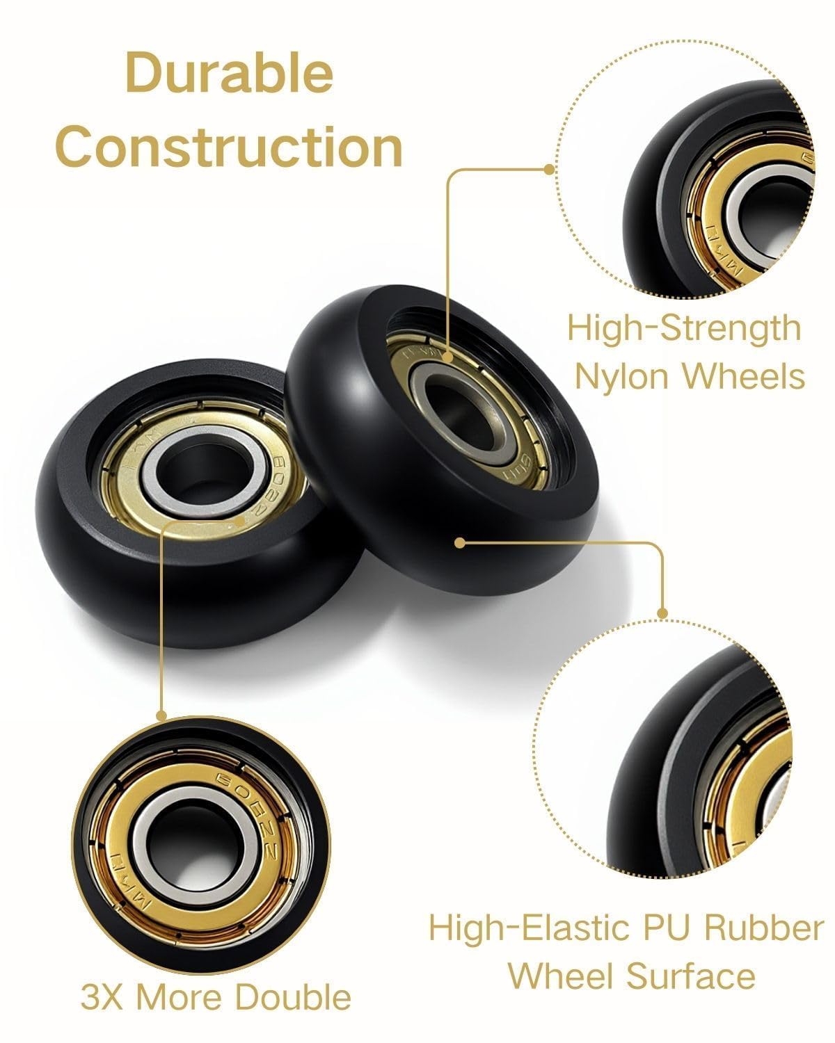 4Pcs Roller Wheel Kit Compatible with Aero Pilates Reformer, 1.26" Smooth Quiet Glide Wheels with Bearings, Full Kit with L-Wrench Adjustable Wrench & Gloves
