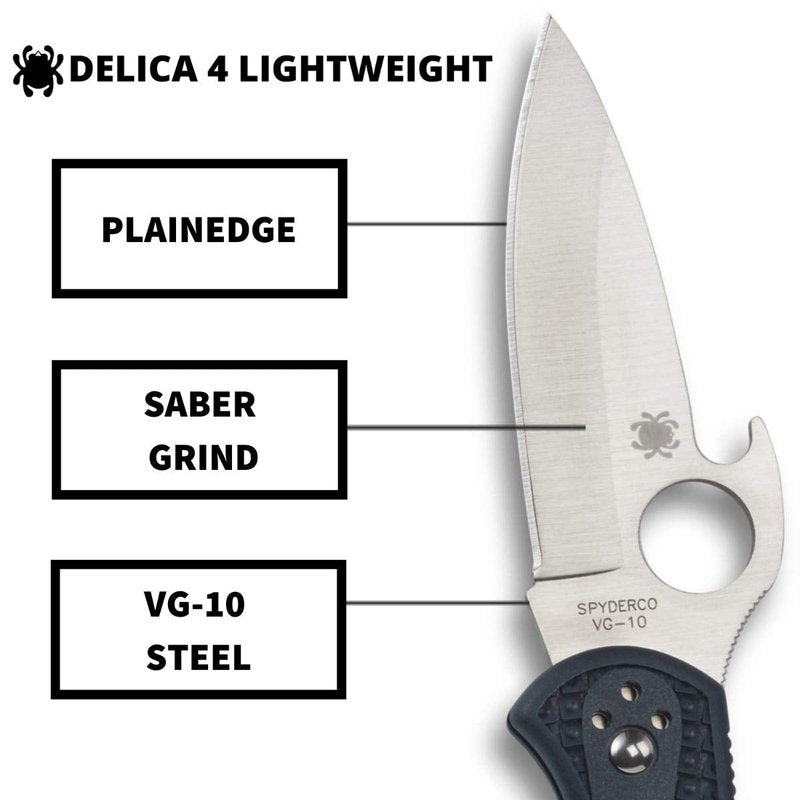 Spyderco Delica 4 Lightweight Signature Knife with 2.90" Saber-Ground Steel Blade and Emerson Opener - PlainEdge - C11PGYW