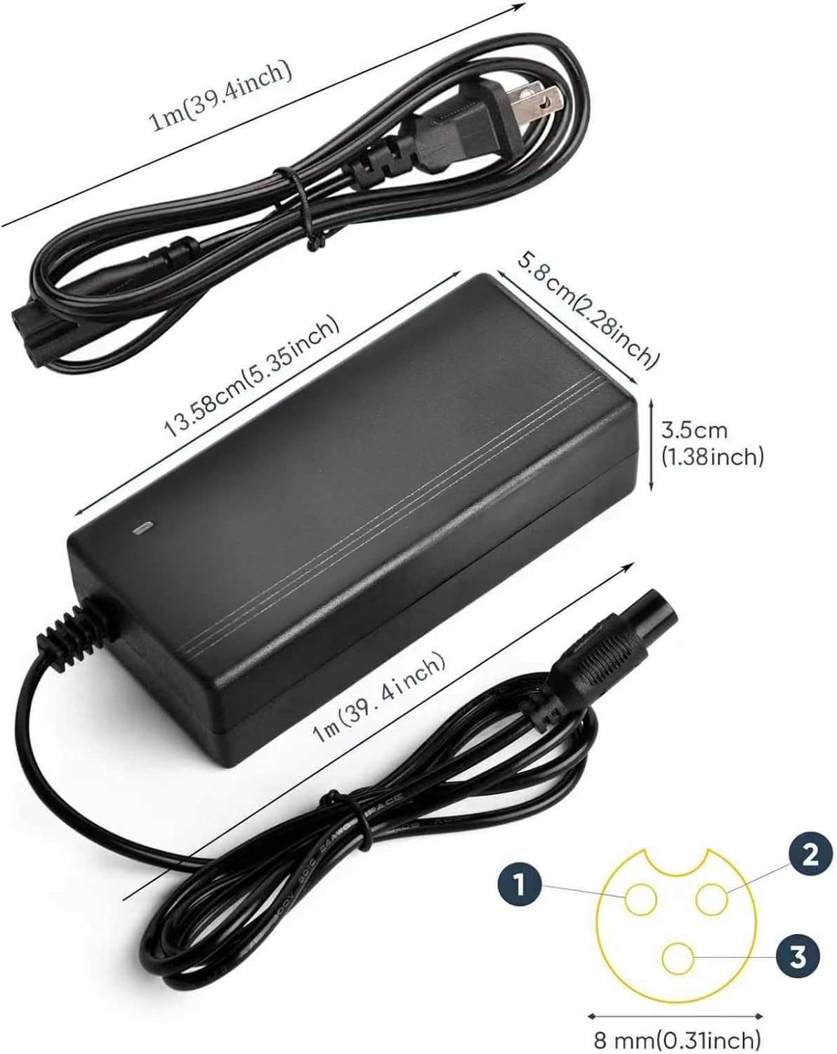 42V Charger - 2A Electric Scooter Power Adapter for Jetson, Hover-1, Swagtron, Razor