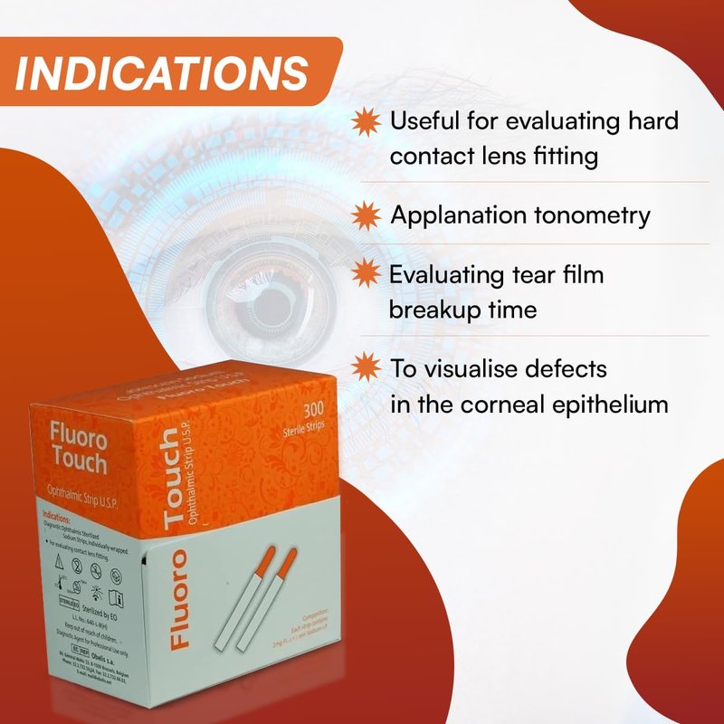 Ophthalmic Fluoro Touch Strips - 1200 Strips by KASHSURG -(4 x 300=1200 Count)
