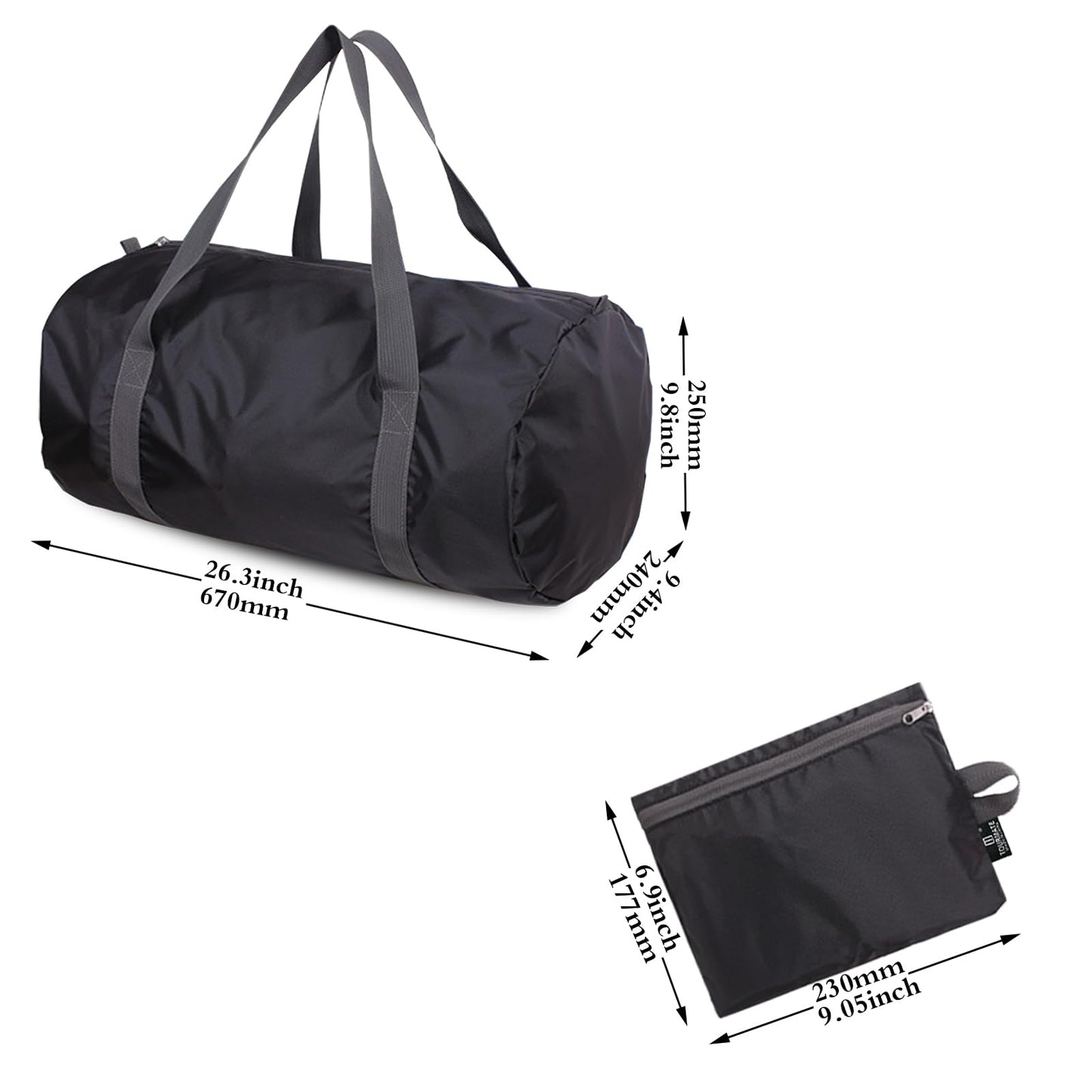 Travel Bag Foldable,Portable Lightweight Gym Bag,Sports Duffel Bags for Women&Men - for Camp, Fitness, and Short tours, shopping (Black, L)