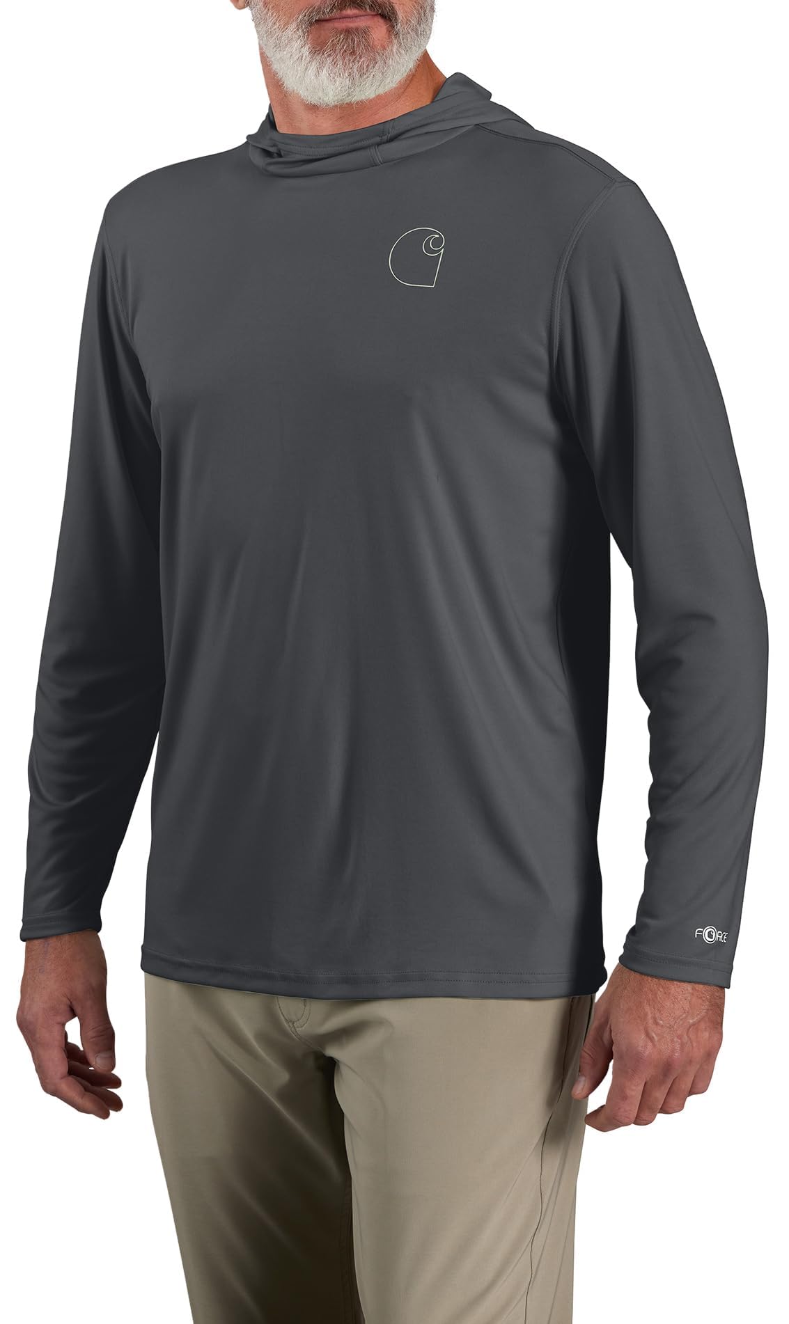 Carhartt Men's Force Sun Defender™ Lightweight Long-Sleeve Hooded Logo Graphic T-Shirt, Steel, Large/Tall