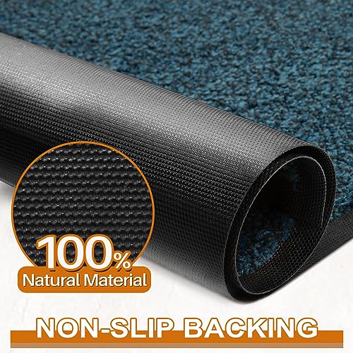 Mibao Front Door Mat, Dirt Trapper Welcome Mat for Outdoor Indoor, Non-Slip Waterproof Doormat, Durable Machine Washable Low Profile Entry Rug for Back Door Outside Patio Porch, 36" x 24", Blue