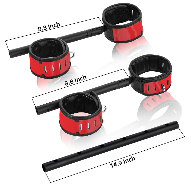 Spreader Bar Heavy Duty Swiveling Stainless Steel Bar Home Gym Equipment with 4 Furry PU Adjustable Cushioned Straps for Fitness Training, Pilates and Yoga Accessories Kit. (Red)