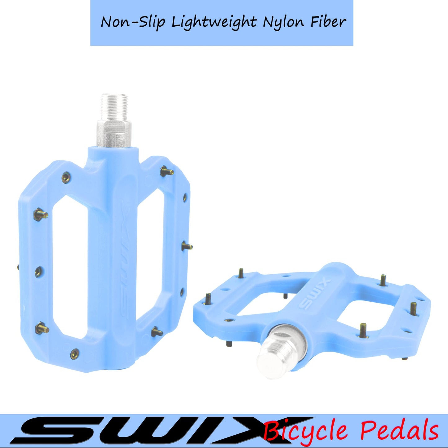 SWIX Bike Pedals Professional Mountain and Road Bike Flat Pedal Wide Paltform and Lightweight Non-Slip Pedal for 9/17" Bike/Hybrid Bike/E-Bike Parts Replacement Pedals Bike Accessories Blue