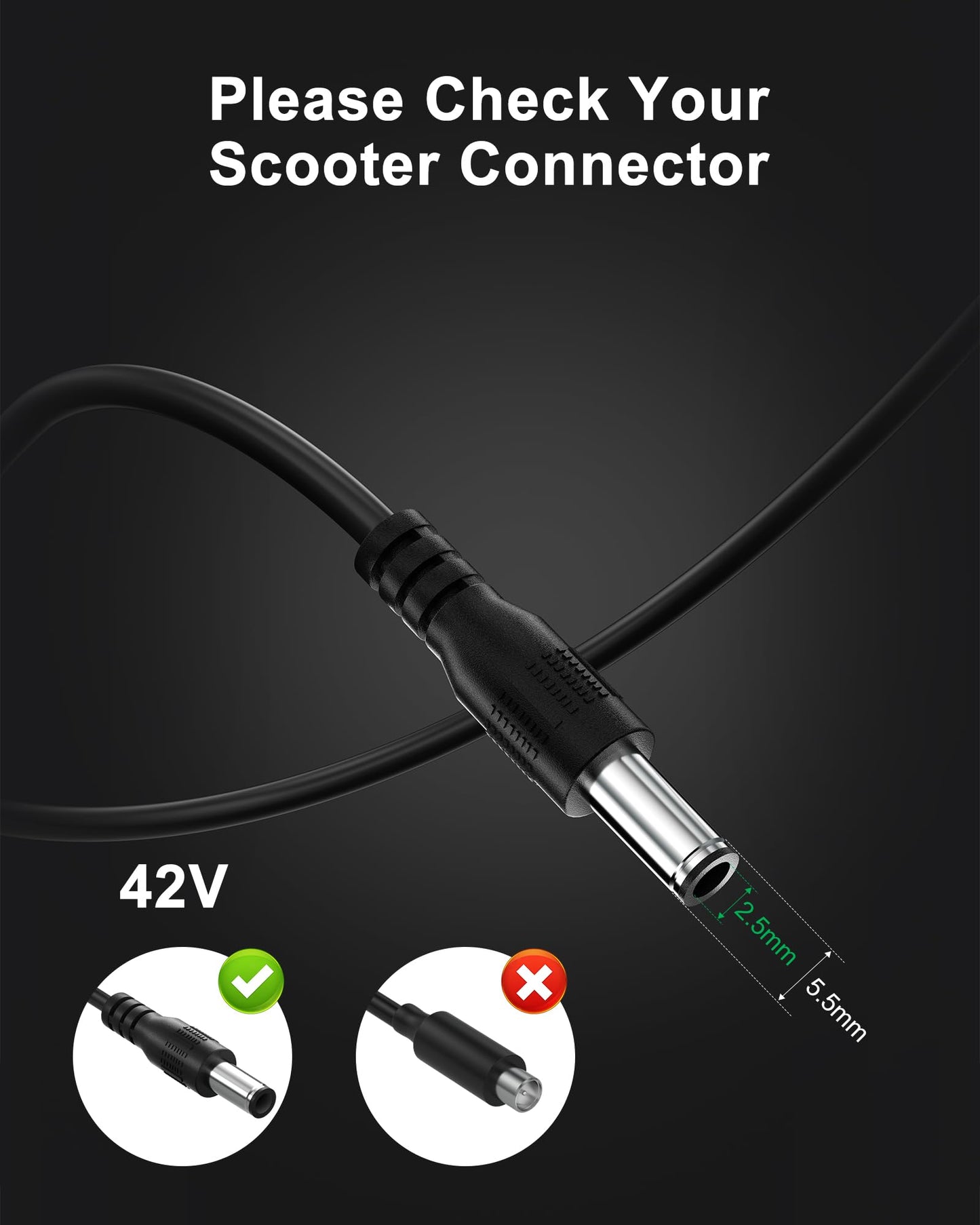 VHBW 42V 2A Electric Scooter Charger Compatible with iScooter i9 Charger for i9 i8 i8L E9D E9 Pro E9T i9 i9Pro i9Plus 1S, Also Compatible with isinwheel S9 S9 Pro S9 Max Scooter