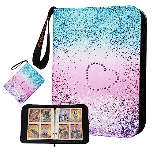 Dzhuywer 4-Pocket Card Binder with 50 Removable Sleeves - Pink-Love Edition