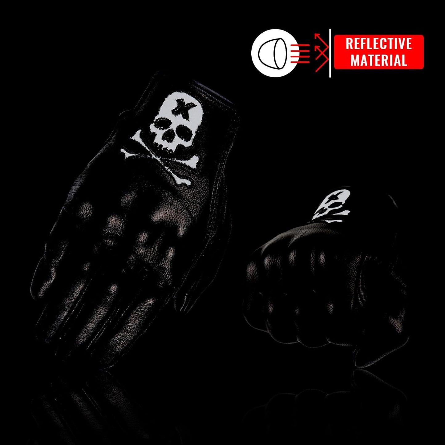 Skiennix Goatskin Leather Motorcycle Racing Gloves - Reflective Skull Design | Touchscreen for Men & Women