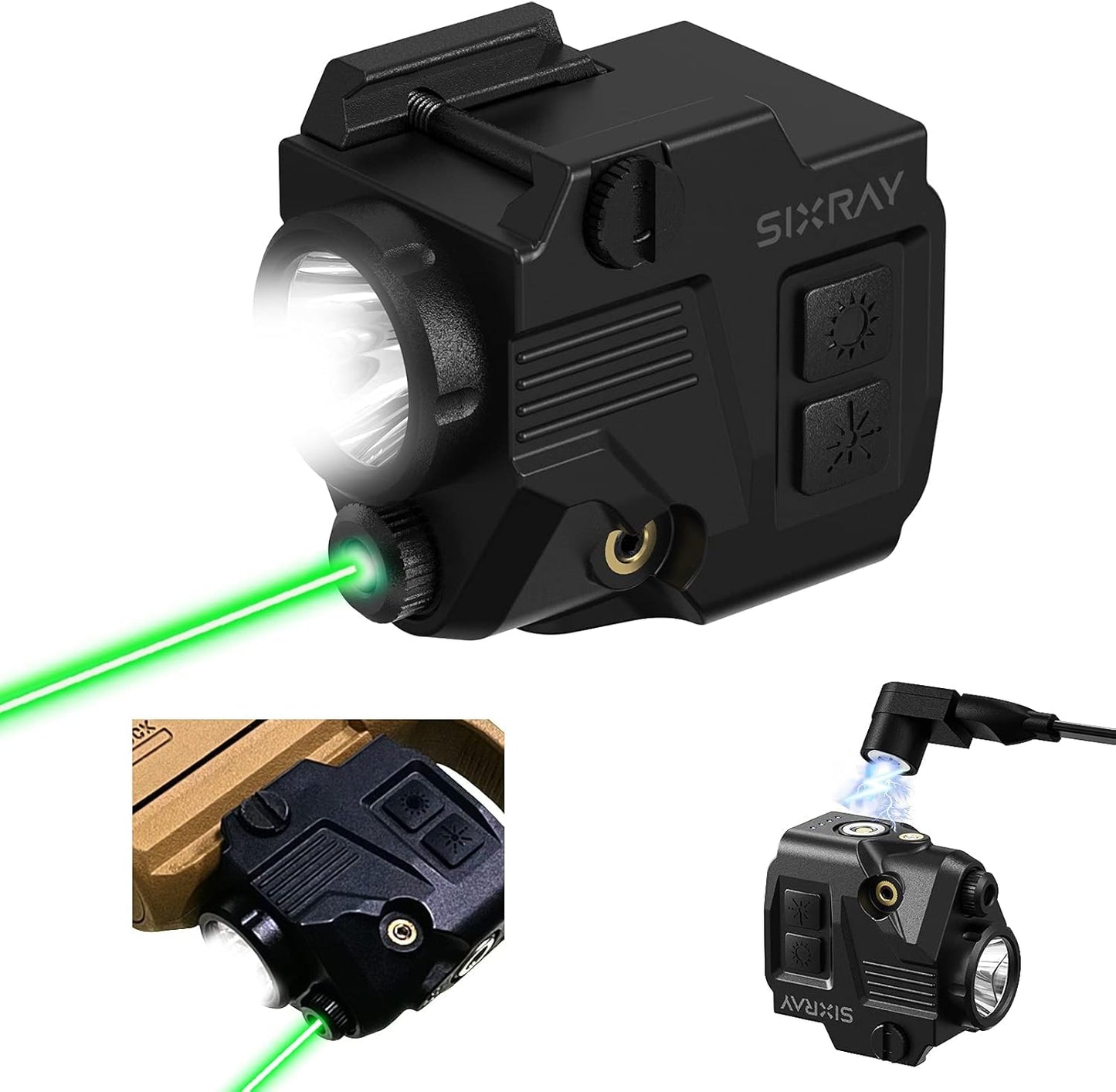 SIXRAY Pistol Light Laser Sight - 420 Lumens LED Gun Light with Magnetic Charging & Quick Release
