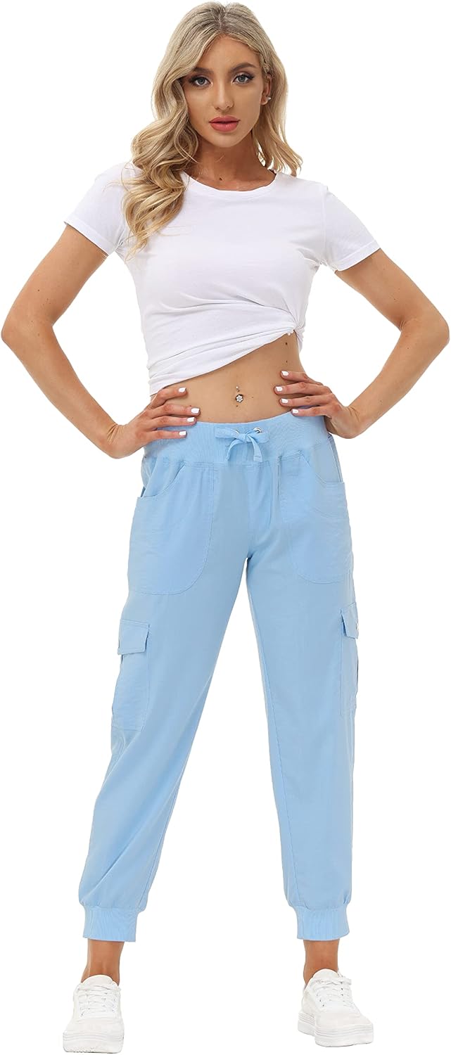 MoFiz Women's Lightweight Hiking Cargo Pants - Quick Dry Outdoor Joggers with Elastic Waist & Pockets