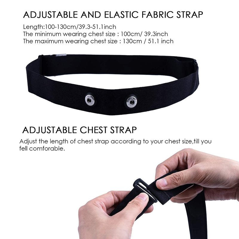 XUXIN Heart Rate Monitor Chest Strap Replacement Exercise Strap Compatible with Wahoo Tickr Polar H10 H9 H7 Garmin HRM Coospo Heart Rate Monitor Replacement Chest Strap(Black, M-XXL)