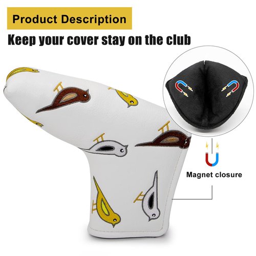 Golf Club Headcover Golf Birdie Birds Driver Fairway Wood Hybrid Wood Head Cover Mallet Blade Putter Cover 3pcs 1pc for Golf Wood Club Head, White