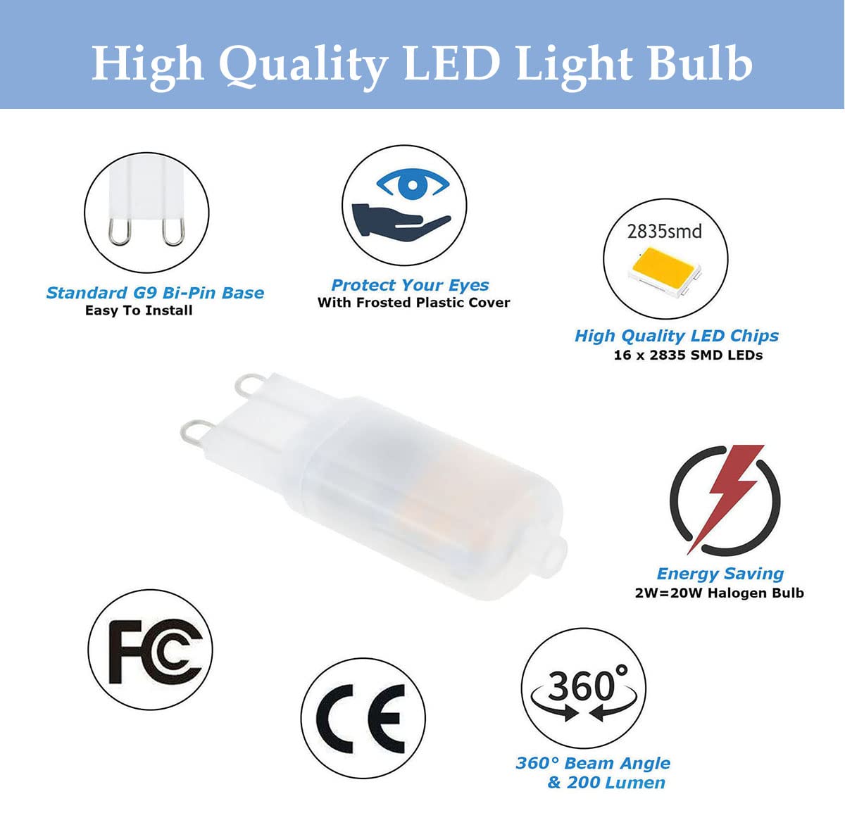 Greeogin 5-Pack G9 LED Light Bulb 2W, 20-25W Halogen Equivalent, 2700K Warm White High Brightness 200LM, AC120V, Bi-pin G9 Base T4 Light Bulbs for Chandeliers Home Lighting,Non-dimmable