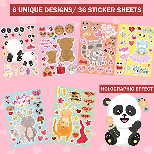 Mothers Day Crafts for Kids, 36 Sticker Sheets Mothers Day Gifts Bulk, Happy Mother's Day Crafts for Kids Classroom DIY Preschool Toddlers Arts for Mom Kit Make Cards to Grandmother