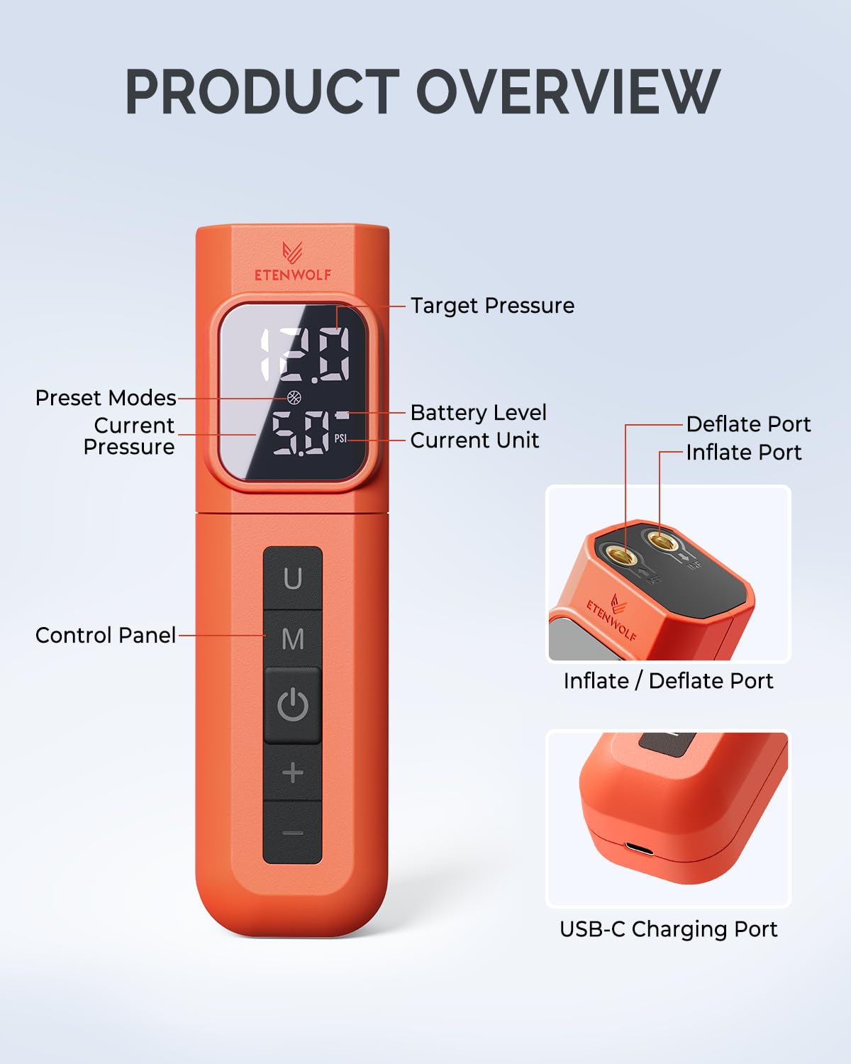 ETENWOLF P200 Electric Ball Pump 2000mAh Air Pump for Sports Balls