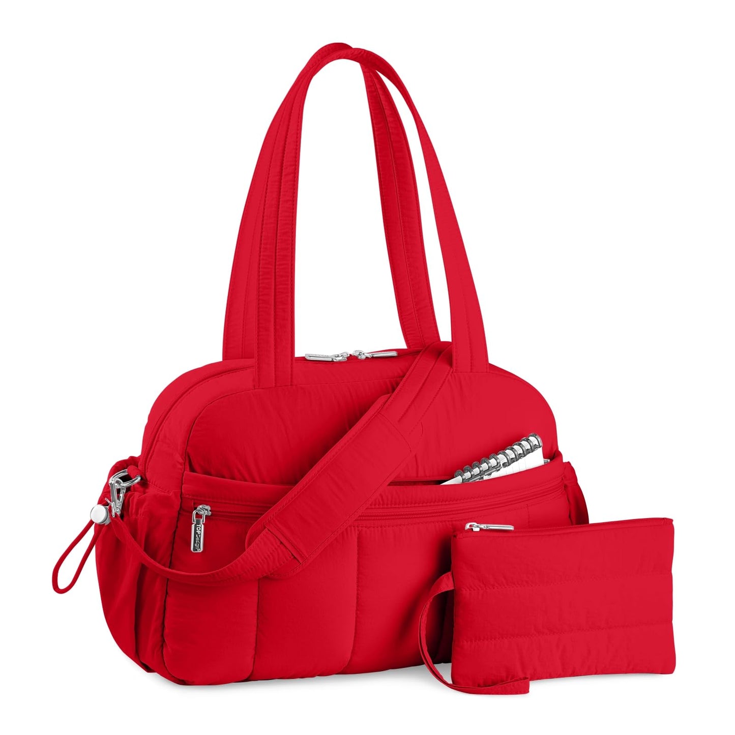 TOPDesign Travel Duffel Bag for Women, Puffer Gym Bag Sports Tote with Wet Pocket, Carry On Weekender with Luggage Sleeve (Red)