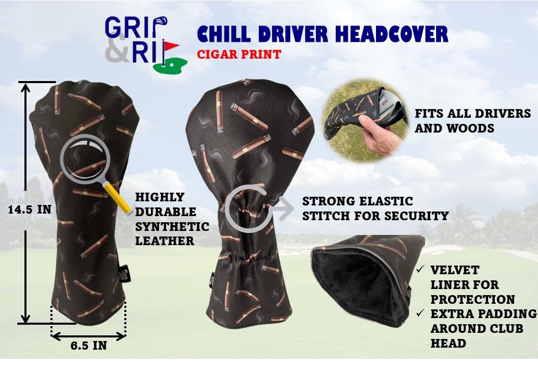 Golf Headcover | Grip & Rip Chill Model | Fits All Drivers & Woods | Elastic Retention for Great Fit and Style on The Course | Funny Headcover