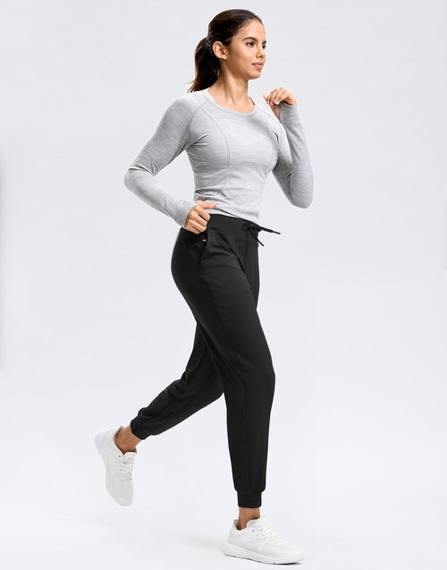 G Gradual Women's High-Waisted Joggers - Tapered Sweatpants with Zip Pockets for Gym & Travel
