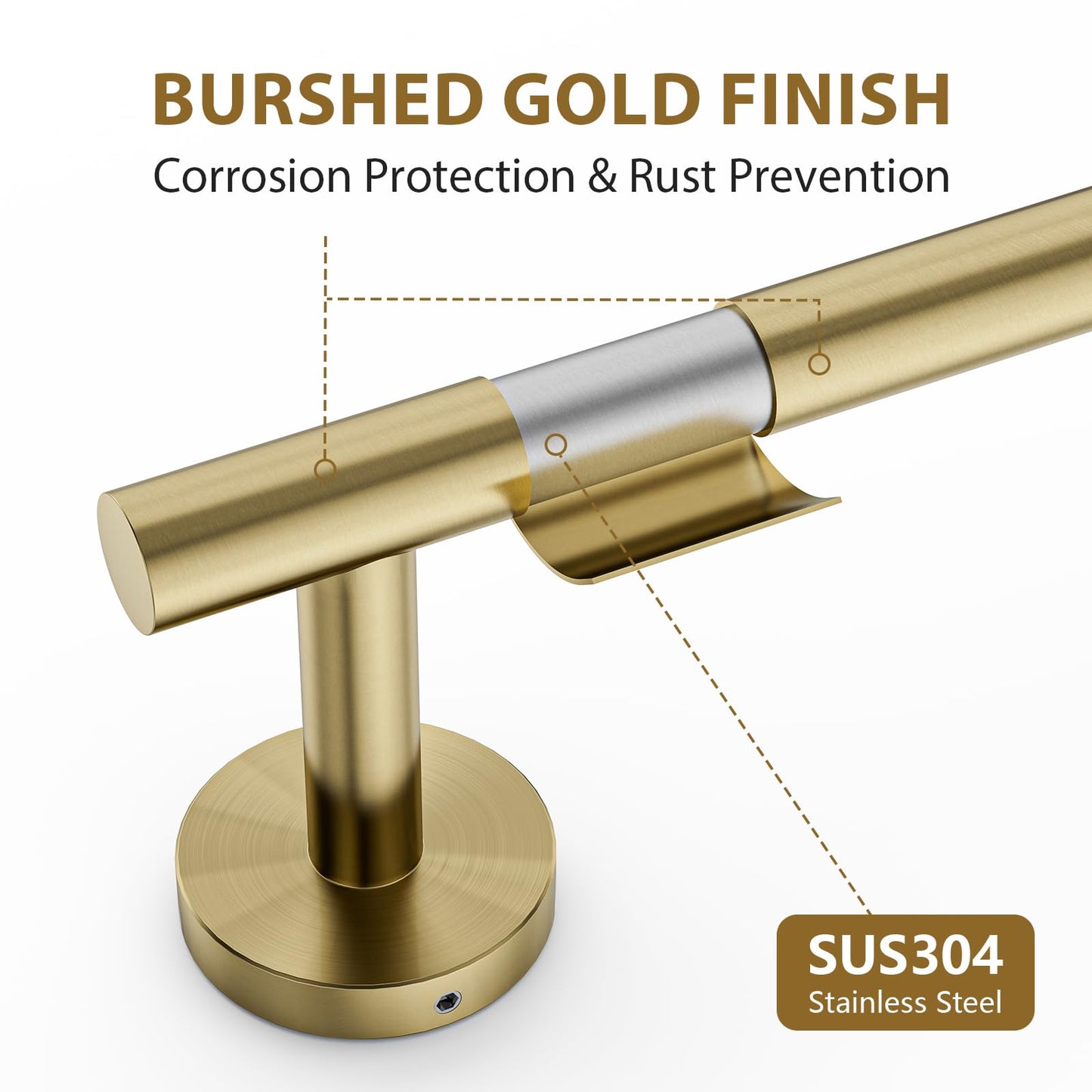 Luxbaro Brushed Gold Towel Bar 24 Inch (Total Length 26-Inch), Thicken Towel Rack for Bathroom Wall, SUS304 Stainless Steel Towel Rod, Modern Home Decor