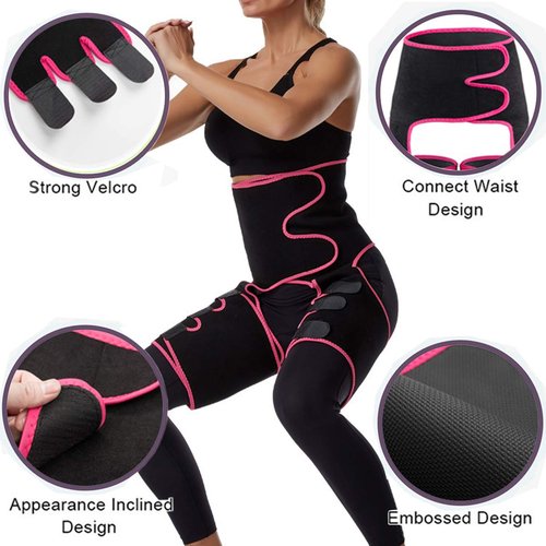 Ruri's Waist Trainer for Women, 3-in-1 Thigh Trimmer Belt with Butt Lifter Slimming Body Shaper Sweat Band Pink