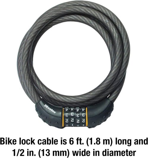 Master Lock Cable Lock - Set Your Own Combination Bike Lock, 6 Ft Long, Black | Pack of 144