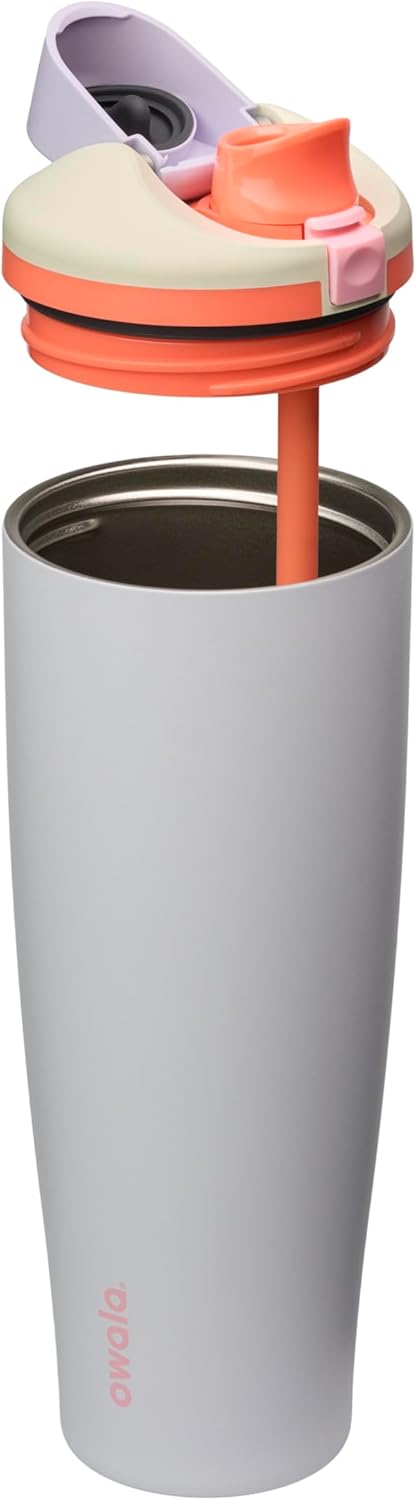 Owala FreeSip Tumbler - 40 Oz Stainless Steel - Stylish Mint & Purple Beach House Design
