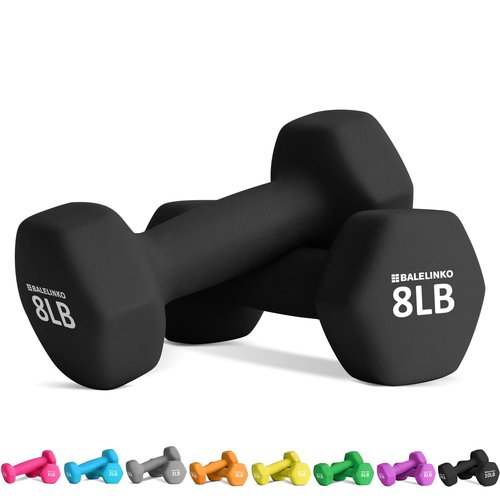 Balelinko Home Gym Equipment Workouts Strength Training Weight Loss Pilates Weights Yoga Sets Free Weights for Women, Men, Seniors and Youth, 8LB Black, Pair