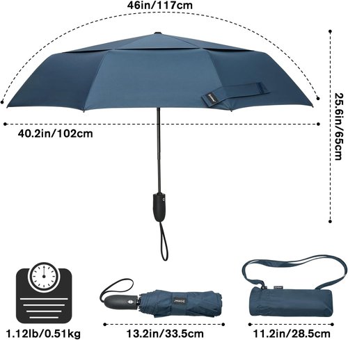 G4Free Windproof Travel Umbrella - 46-Inch Double Canopy with Automatic Open & Strong Fiberglass Frame