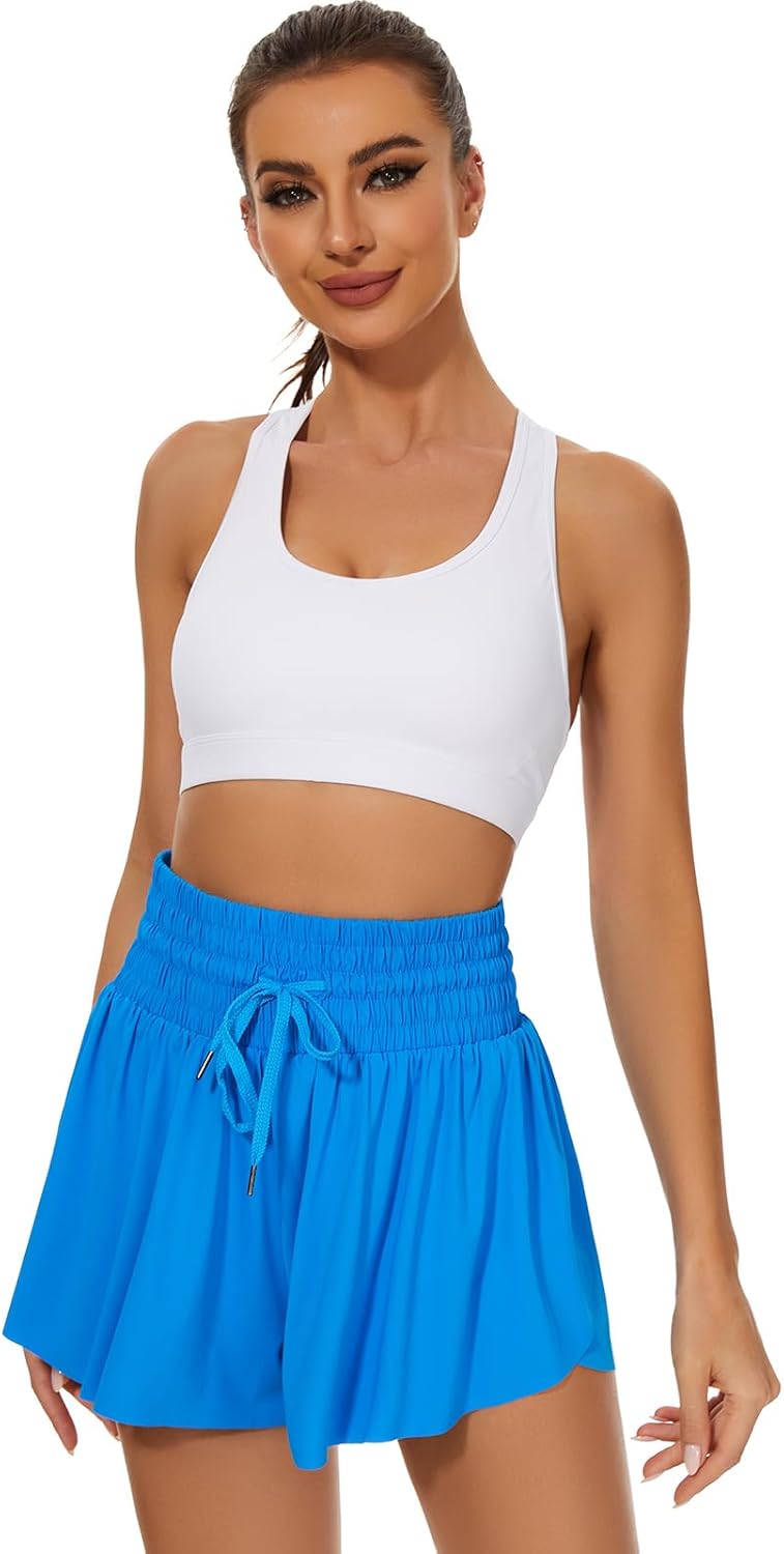 Skiennix High Waist Flowy Athletic Shorts - Comfortable High Rise Workout Gym Butterfly Design