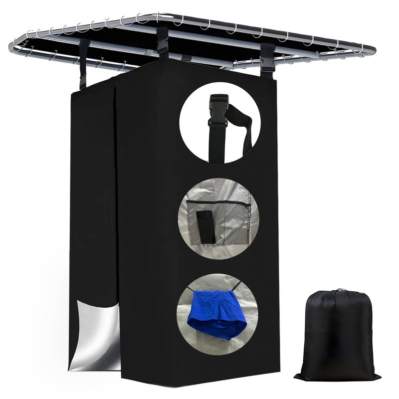 Privacy Curtain Tent for Boats, 420D Hanging Changing Room & Shower Awning for Pontoon, Waterproof Portable Shower Awning Under Bimini Top with Built in Mesh Bag 30" L x 27" W x 72" H