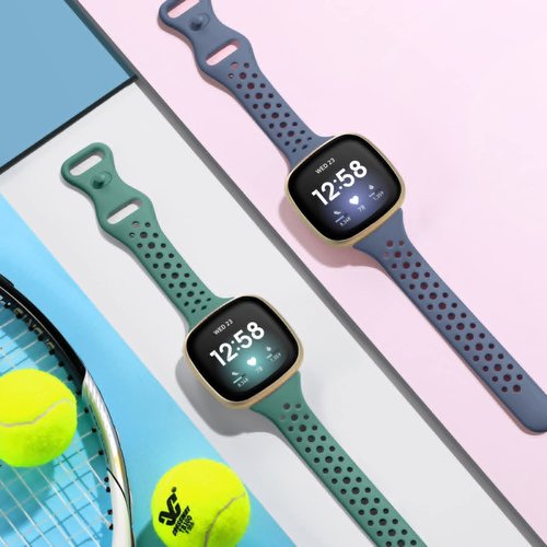 Laffav 4 Pack Bands Compatible with Fitbit Versa 3/ Versa/Sense//Sense 2 Band for Women Men, Slim Soft Silicone Sport Strap Replacement Wristband (Large, Black/Pine Green/Purple/Blue Gray)
