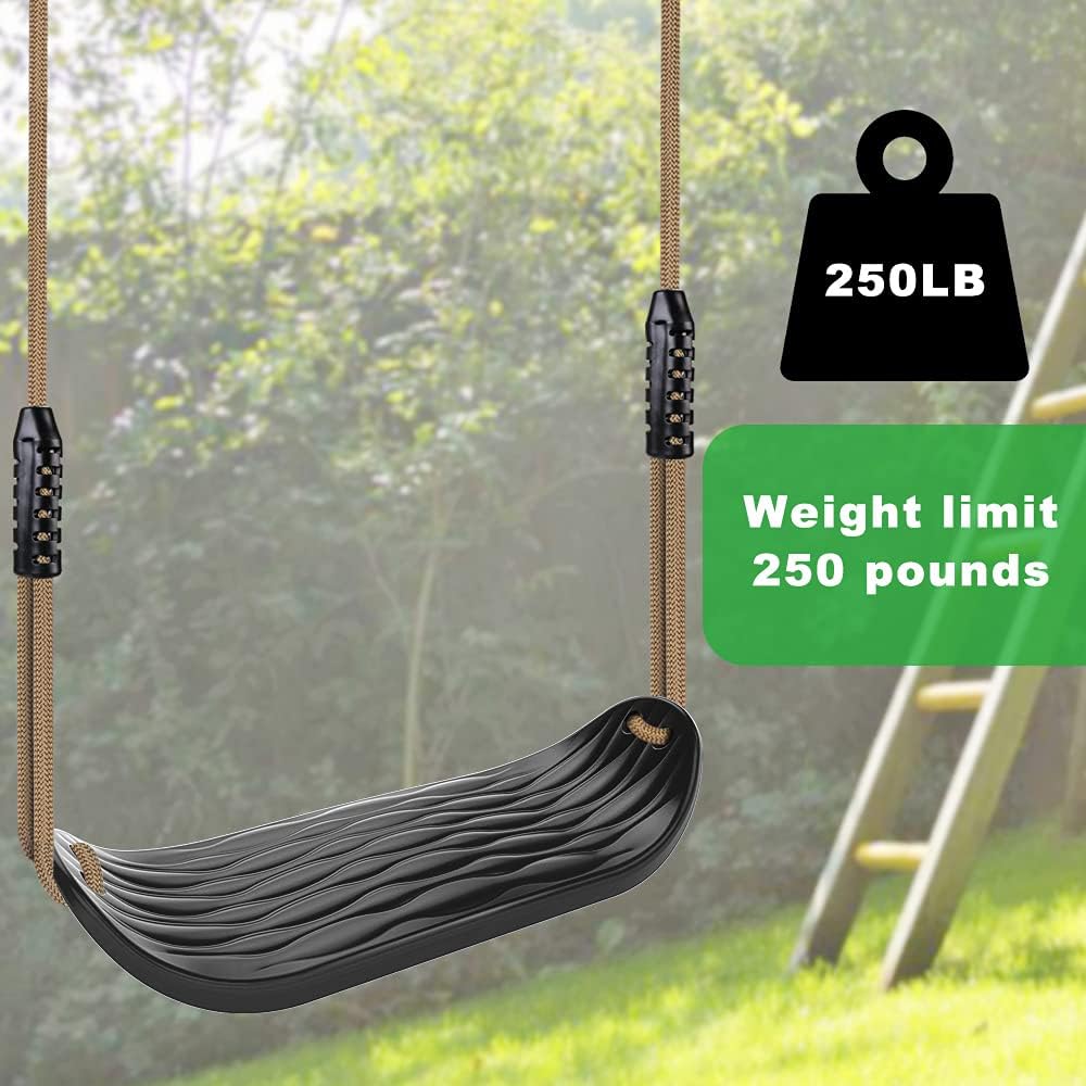 SELEWARE Plastic Swing Seat - Non-Slip Tree Swing with Adjustable Rope & Carabiners | Heavy-Duty Black Outdoor Accessory