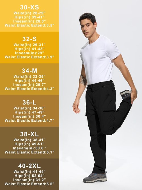 keihTrail Work Pants for Men Waterproof Lightweight Quick Dry Travel Fishing Camping Men Hiking Cargo Pants Outdoor 6 Pockets Black