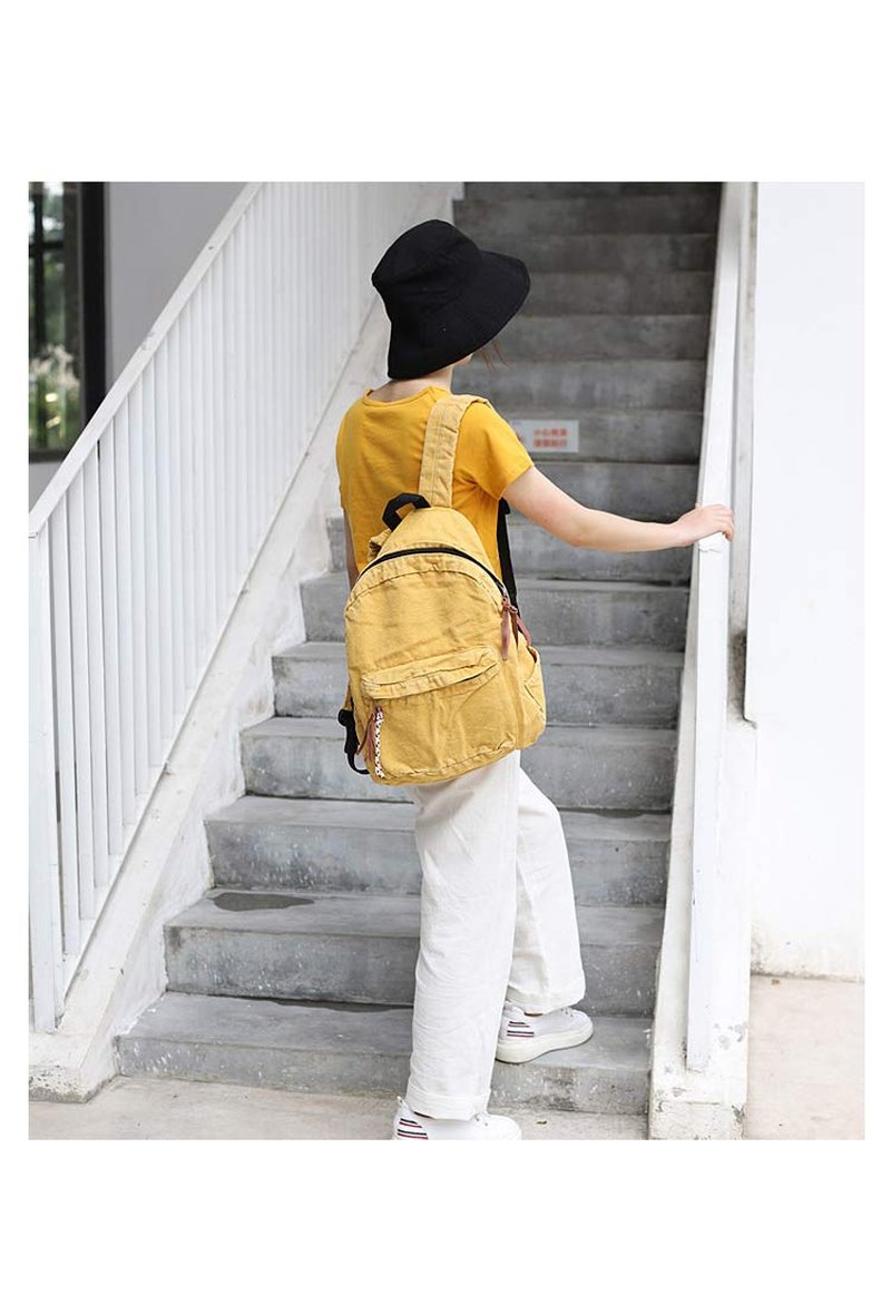 MiCoolker Backpack for Women Men Soft Denim Canvas Bag Casual Travel Backpacks Jeans Daypack Pure Colour Yellow