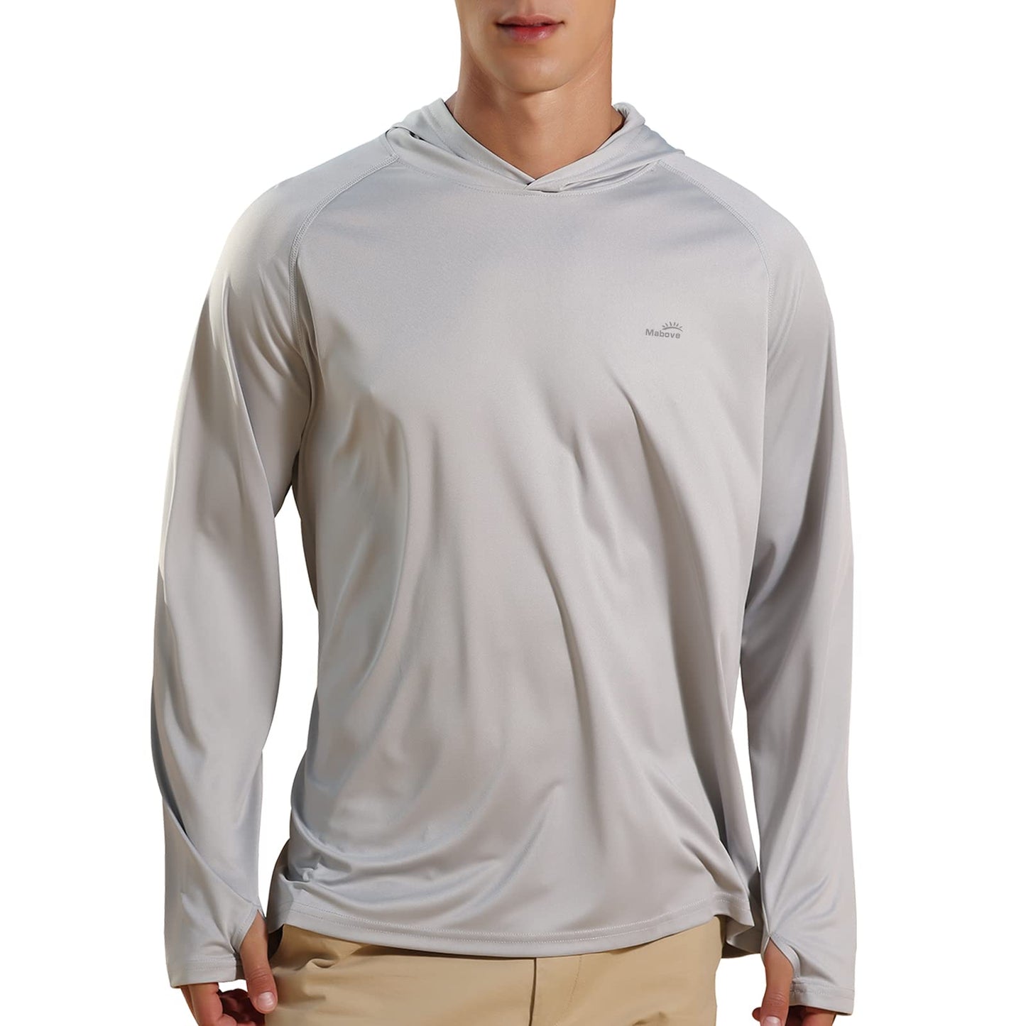 Men's UPF 50+ UV Sun Protection Hoodie Long Sleeve Rash Guard Hiking Fishing Swim T Shirt (Grey, L)